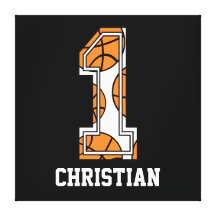 Personalised Basketball Number 1 Stretched Canvas Print