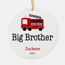 Personalised Big Brother Red Fire Truck Christmas Tree Ornaments