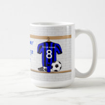 Personalised Black and blue football soccer Jersey Coffee Mug