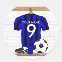 Personalised Black and blue football soccer Jersey Round Stickers