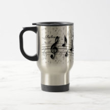 Personalised black and grey musical notes coffee mugs