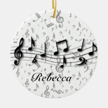 Personalised black and grey musical notes christmas ornaments
