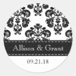 Personalised Black and White Damask Wedding Seals Round Stickers