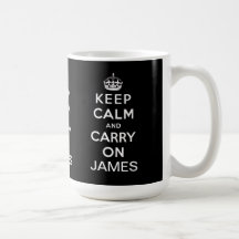 Personalised Black Keep Calm and Carry On Mugs