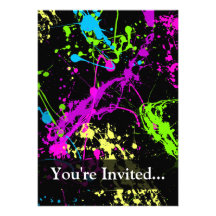 Personalised Black/Neon Splatter Personalised Invitation