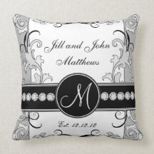 Personalised Black White Swirl Wedding Pillow