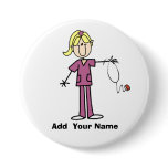 Personalised Blonde Stick Figure Nurse  Button