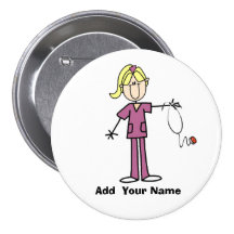 Personalised Blonde Stick Figure Nurse  Button
