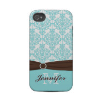 Personalised Blue, Brown, White Damask iPhone 4
