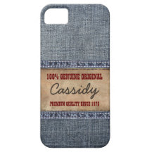 Personalised Blue Jean Denim with Leather Label iPhone 5 Covers