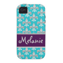 Personalised Blue & Silver Fleur de Lis iPhone 4 Cases