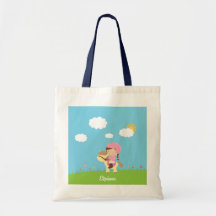 Personalised brown hair horse rider girl floral tote bag