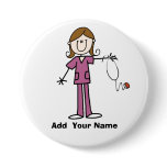 Personalised Brown Hair Stick Figure Nurse  Button