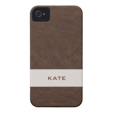 Personalised Brown Leather Barely There™ iPhone 4  casemate cases
