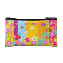 personalised Butterflies and flowers cosmetics bag Cosmetic Bag