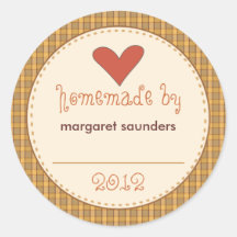 Personalised Canning Stickers - Round Amber Plaid