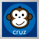 Personalised Cheeky Monkey [blue+navy] posters