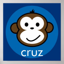 Personalised Cheeky Monkey [blue+navy] Poster