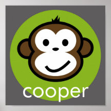 Personalised Cheeky Monkey [lime+grey] Print