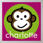 Personalised Cheeky Monkey [lime+purple] posters