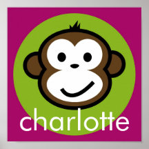 Personalised Cheeky Monkey [lime+purple] Posters