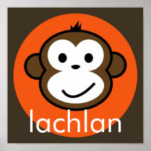 Personalised Cheeky Monkey [orange+chocolate] Print