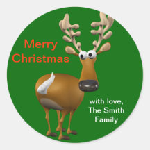 Personalised Christmas Reindeer Gift Tag/Label Round Sticker