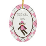 Personalised Custom Ornament Pink Sock Monkey