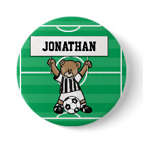 Personalised Cute Soccer  Bear Party name buttons