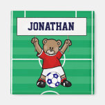 Personalised Cute Soccer Teddy Bear (red) Fridge Magnet