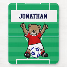 Personalised Cute Soccer Teddy Bear (red) Mouse Pad