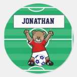 Personalised Cute Soccer Teddy Bear (red) Stickers
