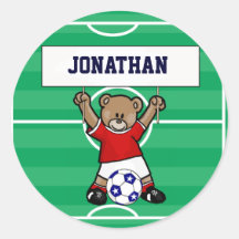 Personalised Cute Soccer Teddy Bear (red) Stickers
