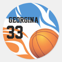 Personalised Flaming Basketball Blue and Orange Stickers