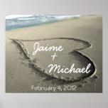 Personalised Hearts in the Sand Wedding Gift posters