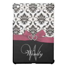 Personalised Initial, Pink, Black Damask