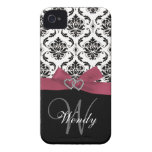 Personalised Initial, Pink, Black Damask Case iPhone 4 Cases