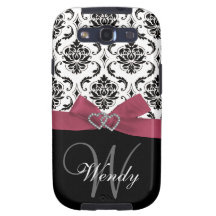 Personalised Initial, Pink, Black Damask Pattern Galaxy SIII Cover