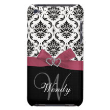 Personalised Initial, Pink, Black Damask Pattern iPod Touch Case-Mate Case