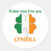 Personalised Irish Kiss Me I'm O'Neill Round Sticker