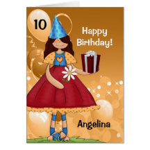 Personalised Kid's Birthday with Age for a Girl Greeting Card