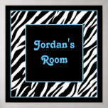 Personalised Kids Wall Decor - Zebra and Blue Posters