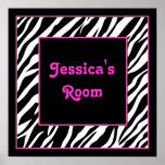 Personalised Kids Wall Decor - Zebra and Pink posters