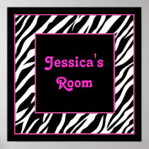 Personalised Kids Wall Decor - Zebra and Pink Poster
