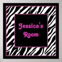Personalised Kids Wall Decor - Zebra and Pink Poster