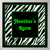Personalised Kids Wall Decor - Zebra & Lime Green Posters