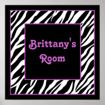 Personalised Kids Wall Decor - Zebra & Purple Poster