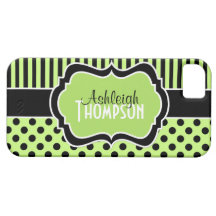 Personalised Lime, Black, White Striped Polka Dots