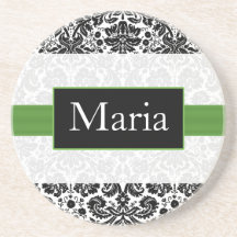 personalised lime damask drink coaster