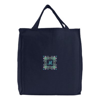 Personalised monogram floral embroidered tote bag Personalised monogram floral embroidered tote bag